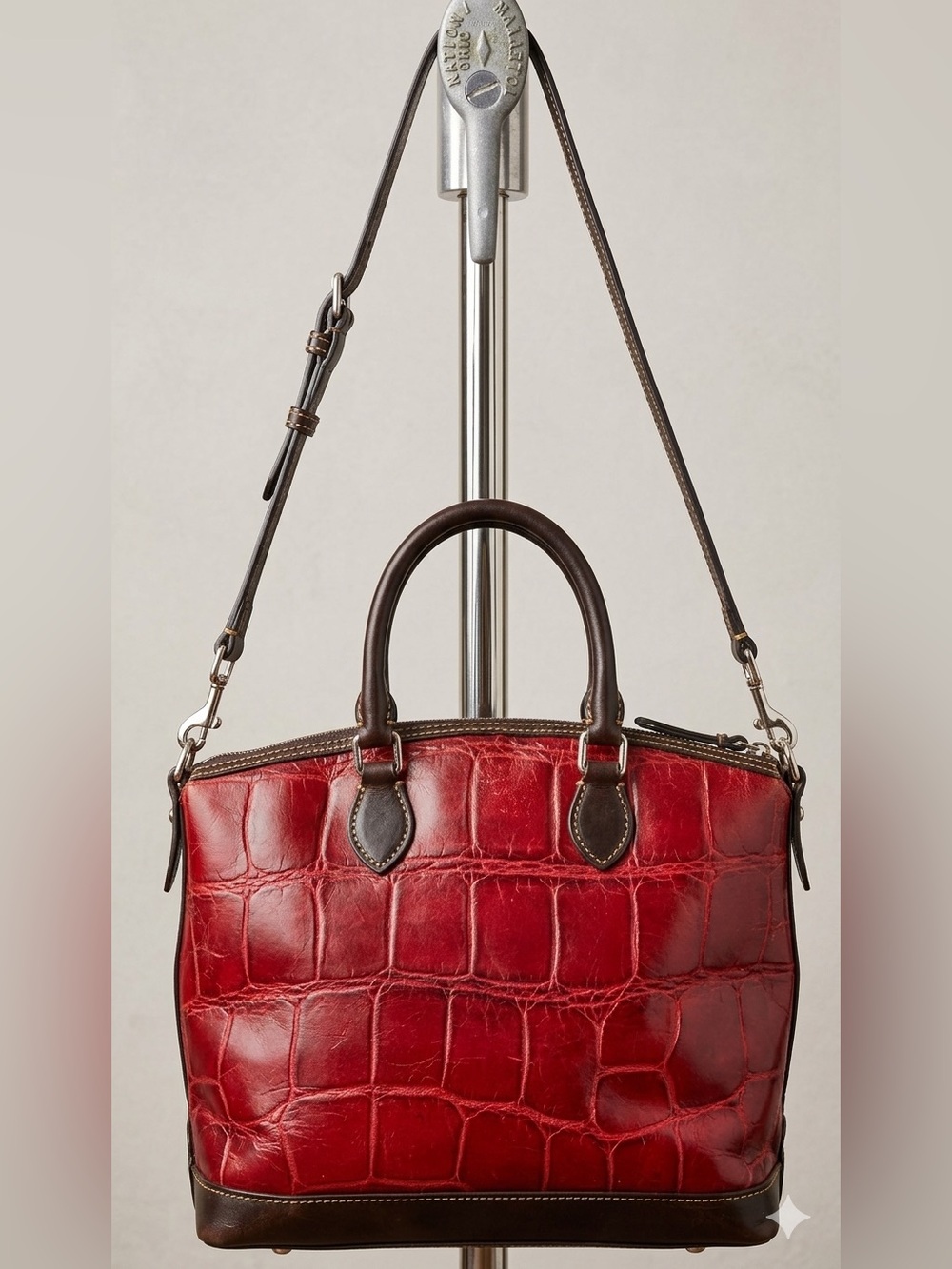 Dooney & Bourke Dillen Croco Satchel – Cranberry Red | Double Front Pockets - Picture 2 of 15